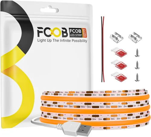 Miniatura 16 de Tira de luz LED USB de 6.56 pies, 5 voltios alimentada por USB, luces LED COB de 4000 K, blanco natural, 0.315 in, tiras flexibles de alta densidad