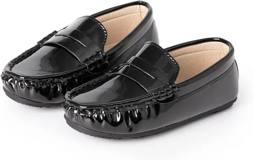 Mocasines de cuero sin cordones para niños y niñas, con textura, planos, vestido de barco, mocasín, escuela, zapatos para caminar diariamente (niños