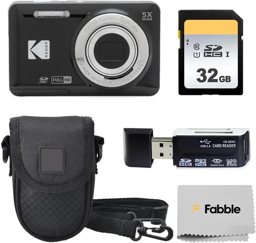 KODAK PIXPRO FZ55 - Cámara digital de 16 Mp de punto y disparo, zoom óptico 5X, ángulo amplio de 28 mm, video Full HD 1080P, paquete con tarjeta SD