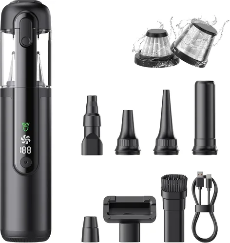 Aspiradora portátil para automóvil, inalámbrica, 18000 Pa 4 en 1, mini aspiradora de potencia de succión, motor sin escobillas de 120 W, aspiradora