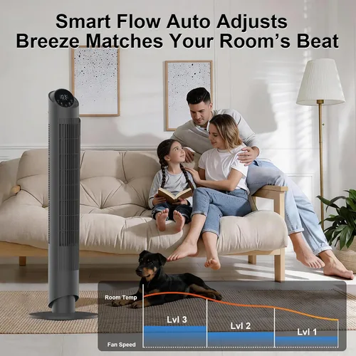 Miniatura 9 de hykolity Ventilador de torre para dormitorio, ventilador oscilante de 90°, ventilador de piso ultra silencioso de 28 dB con control remoto
