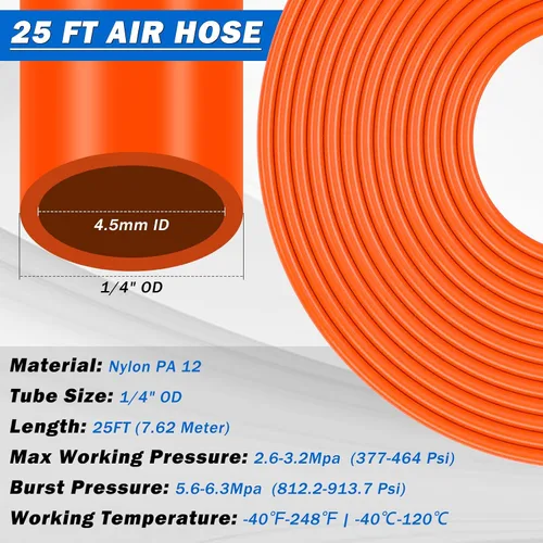 Miniatura 3 de Kit de línea de aire DOT de 1/4 pulgadas para kit de suspensión de bolsa de resorte de aire con accesorios, línea de aire PA DOT de 25 pies