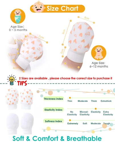 Miniatura 4 de Manoplas antiarañazos para bebés y niñas de 6 a 12 meses (6 pares)
