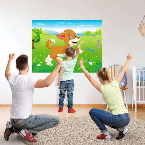 Miniatura 7 de Morcheiong Pin The Tail on The Dog - Juego de fiesta de cumpleaños con 48 huesos, dale al cachorro un juego de huesos para niños, suministros