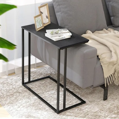 Miniatura 2 de Mesa auxiliar en forma de C, moderna mesa auxiliar con marco de metal, diseño que ahorra espacio para sala de estar, mesa de sofá de superficie Negro