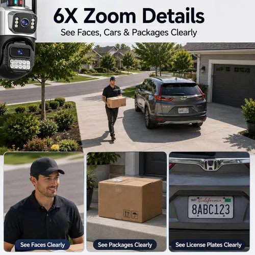 Miniatura 4 de Cámara de seguridad 5G para exteriores, cámaras PTZ de doble lente de 6MP 6X para seguridad en el hogar, cámara con cable impermeable IP66