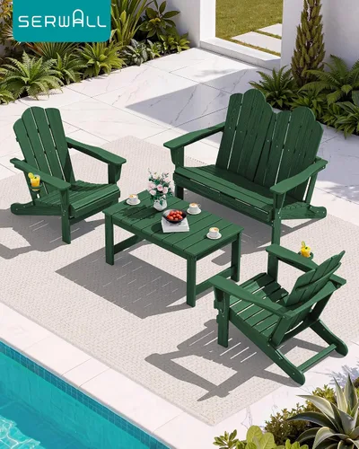 Miniatura 10 de SERWALL Mesa de centro para exteriores con agujero para sombrilla de 1.69 pulgadas, mesa de centro de polietileno de alta densidad para patio, Verde