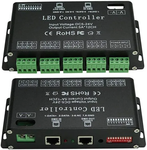 Miniatura 2 de Controlador de tira de luz LED RGB AZIMOM, decodificador DMX de 12 canales, controlador de atenuación DMX512, módulo de luz LED DC5V-24V