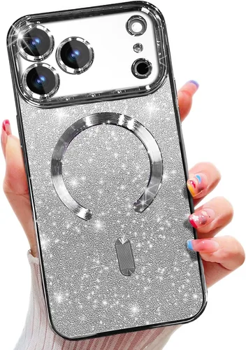 Miniatura 60 de Misscase Funda magnética compatible con iPhone 14 con purpurina y protector de lente de cámara, protección completa, compatible con MagSafe