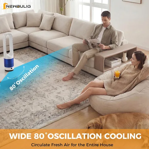 Miniatura 2 de NEWBULIG Ventilador de torre sin aspas de 22 pulgadas para dormitorio, ventilador silencioso oscilante de 80°, 8 velocidades, temporizador de 9H