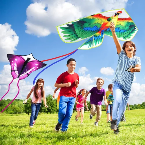Miniatura 5 de Leitee Paquete de 6 cometas grandes para niños y adultos, cometa de mariposa para niños de 4 a 8 a 12 años, libélula, búho, loro, águila, pez