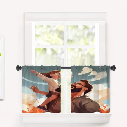 Miniatura 16 de Cortinas de cocina de hojas de arce otoñales para ventanas, hojas verdes y rojas sobre cenefas opacas negras, tratamientos de ventana de poliéster