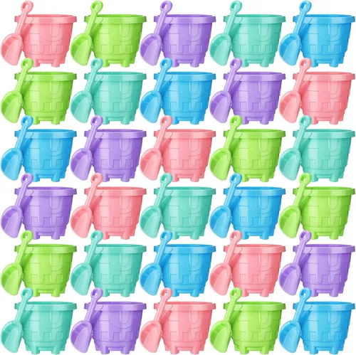Sosation 60 cubos de arena a granel para niños, cubos de arena de Pascua y palas para niños, cubos de playa de plástico de 5.5 pulgadas, juguetes