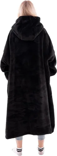 Miniatura 2 de Waitu - Sudadera tipo manta, para regalar a hombre o mujer, muy cálida y acogedora, gigantesca, con capucha, de gruesa franela, con mangas y un Negro