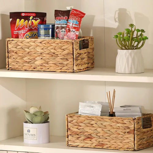 Miniatura 6 de Vagusicc Cesta de almacenamiento de mimbre, juego de 2 cestas de almacenamiento tejidas a mano para organizar, pequeña cesta de mimbre para papel