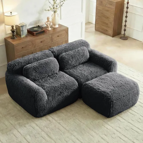 Miniatura 32 de Sofás de nube sin hueso de 80.4 pulgadas, tela de felpa suave y esponjosa, sofá cama modular con 2 otomanas, sofás de dos plazas de chocolate,