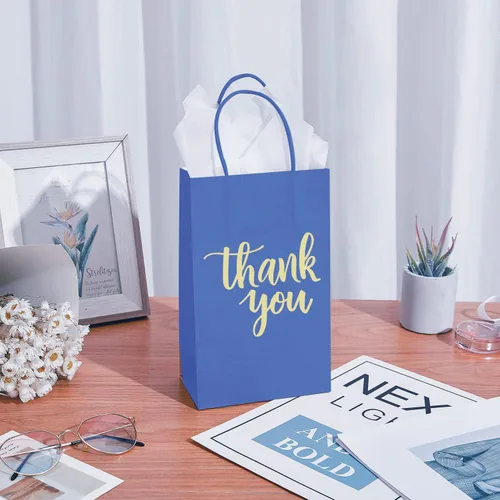 Miniatura 7 de DjinnGlory Paquete de 50 bolsas de papel azul marino de tamaño pequeño con papel de seda blanco de 9 x 5.5 x 3.15 pulgadas, bolsas de regalo