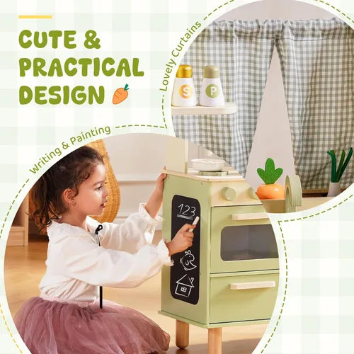 Miniatura 5 de ROBUD Juego de cocina de madera, cocina de juego de simulación para niños, cocina de juguete con microondas, fregadero, estufa y máquina de hielo