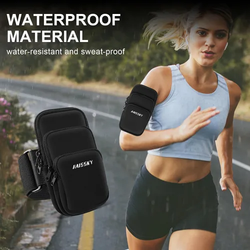 Miniatura 4 de Brazalete porta teléfono de 3 bolsillos para correr para iPhone 16 15 14 Pro Max 13 Plus 12 11 XS XR X 8 7 Galaxy S23, bolsa para llaves y tarjetas
