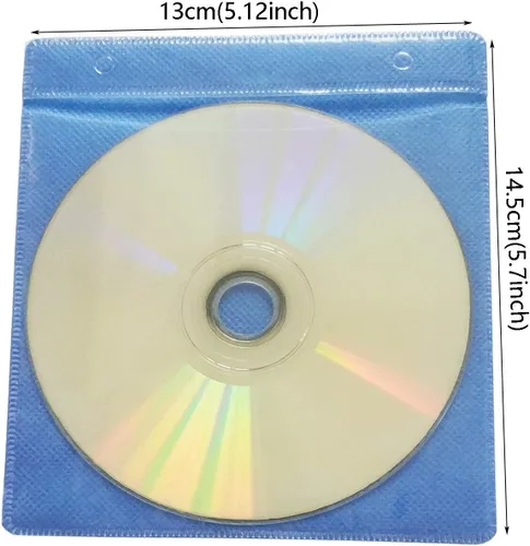 Miniatura 3 de Paquete de 100 fundas de alta calidad para CD y DVD, material grueso no tejido de doble cara para almacenamiento de CD y DVD, estuche de disco (azul)