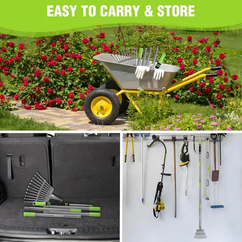 Miniatura 7 de WORKPRO Rastrillo, rastrillo pequeño para hojas con mango largo ajustable de 72 pulgadas, 11 púas de acero, rastrillos de hojas de metal resistentes