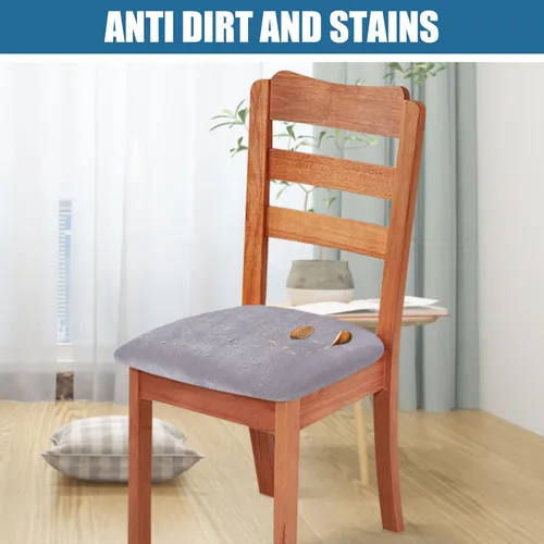 Miniatura 3 de Smiry - Fundas de asiento de terciopelo para silla de comedor, juego de 6, ajuste elástico, extraíbles, lavables, protectores de cojín de asiento