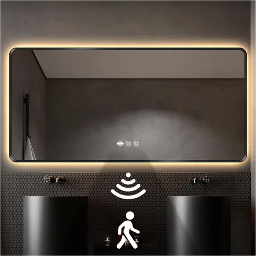 Miniatura 23 de Espejo LED Negro para Baño, 32"x24" Espejo de Baño Inteligente con Luces, Sensor de Movimiento, Antivaho, Regulable Sin Escalones y 3