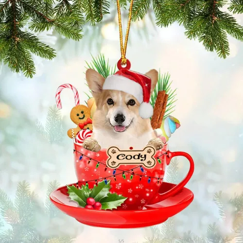 Miniatura 21 de NAZENTI Adorno personalizado de Alaskan Malamute en taza roja, adorno de Navidad personalizado para perros amantes de las mascotas, colgante
