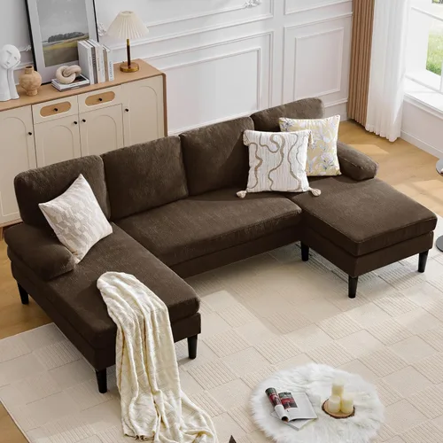 Miniatura 9 de Korser Sofás seccionales en forma de U para sala de estar, sofá moderno de tela de felpilla de 101 pulgadas con diván doble, sofá de 4 asientos