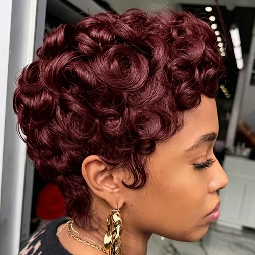 Miniatura 9 de DOcute Pelucas cortas de corte Pixie para mujeres negras, peluca Pixie negra y marrón, pelucas cortas rizadas con flequillo, peluca corta