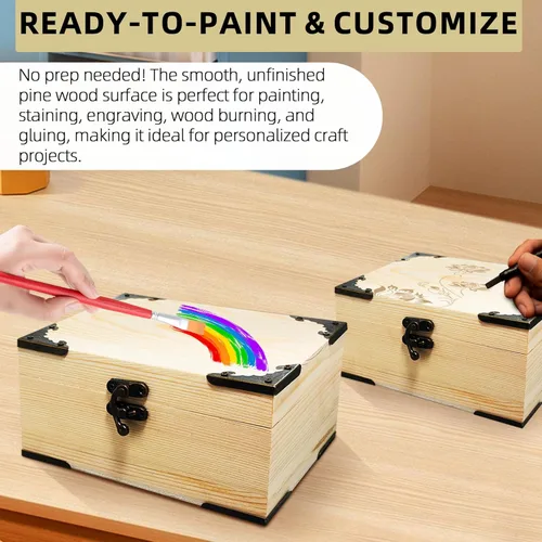 Miniatura 5 de Caja de madera sin pintar sin terminar de 6.7 x 5.1 x 3.1 pulgadas, con tapa con bisagras para manualidades, almacenamiento de joyas, caja de pino