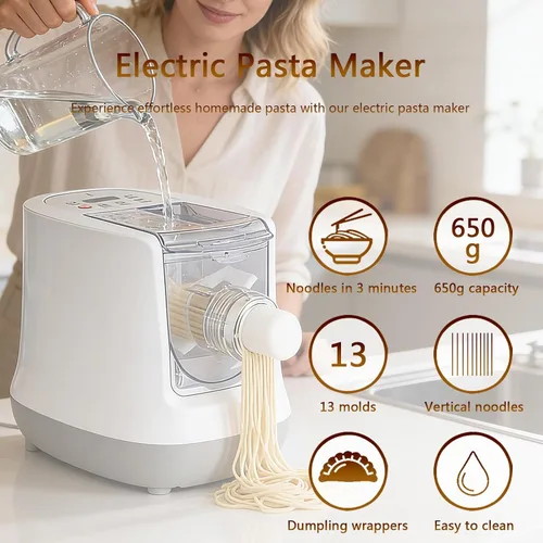 Miniatura 2 de Máquina eléctrica para hacer pasta, máquina automática para hacer fideos con 13 tipos de moldes de fideos, para espaguetis caseros, fettucina