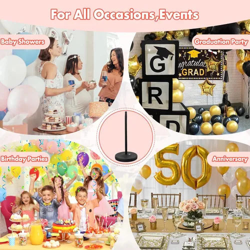Miniatura 7 de Soporte para globos, juego de 2, 56 pulgadas de altura ajustable, empalme de poste de metal, kit de soporte de arco de columna de globos con base