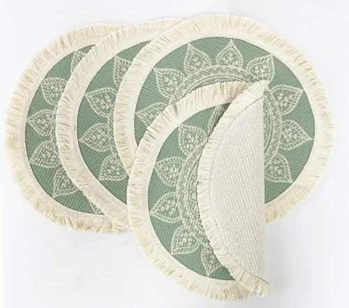 Miniatura 3 de Fennco Styles Unique Dream Catcher - Manteles individuales de algodón con flecos, 14 pulgadas, redondos, juego de 4 manteles individuales bohemios