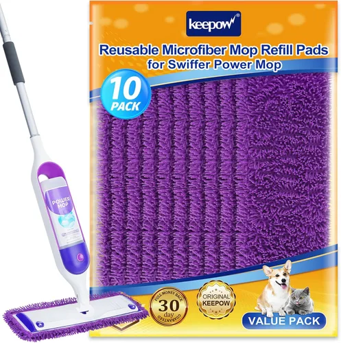 KEEPOW Paquete de 10 almohadillas reutilizables para mopa Swiffer Power, almohadillas de repuesto para limpieza de pisos de madera Swiffer Power,