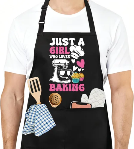 Miniatura 18 de Divertido delantal de cocina para mujeres y hombres, delantal de cocina para hornear con 2 bolsillos, lindo regalo de cumpleaños, Navidad, día