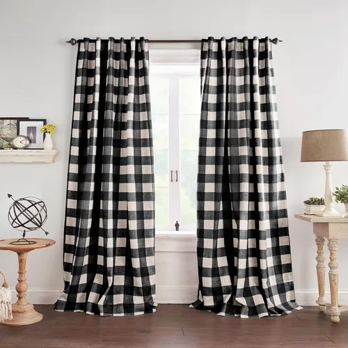 Elrene Home Fashions Farmhouse Living Grainger Buffalo - Cortina opaca con diseño a cuadros para ventana, cortina para sala de estar y dormitorio