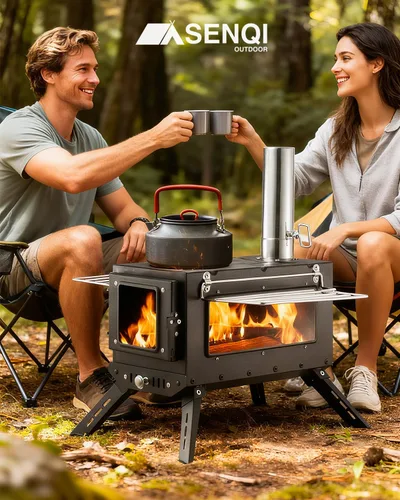 Miniatura 7 de Estufa de Leña para Acampar, Estufa de Leña para Tienda de Campaña, Estufa Portátil para Tienda Caliente para Acampar, Cazar, Pescar en Hielo, Negro