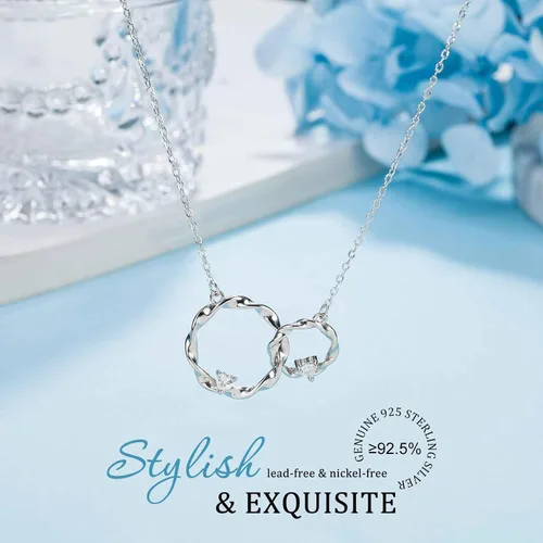 Miniatura 4 de Regalos para hermanas, collar de plata de ley con 2 círculos entrelazados para hermanas grandes y pequeñas, regalos de cumpleaños para hermanas