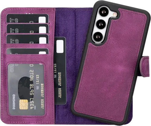 Miniatura 27 de HARDISTON Funda de piel compatible con Samsung Galaxy S22 Ultra – Funda magnética fuerte desmontable hecha a mano con tarjeteros y soporte, Negro