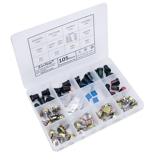 Miniatura 4 de Kit de potenciómetro B5K 10K 20K 50K 100K Ohm Lineal Taper Audio Rotativo Tipo B Potenciómetro con 1K 5K 10K 50K 100K 100K Ohm 3296W Multiturn
