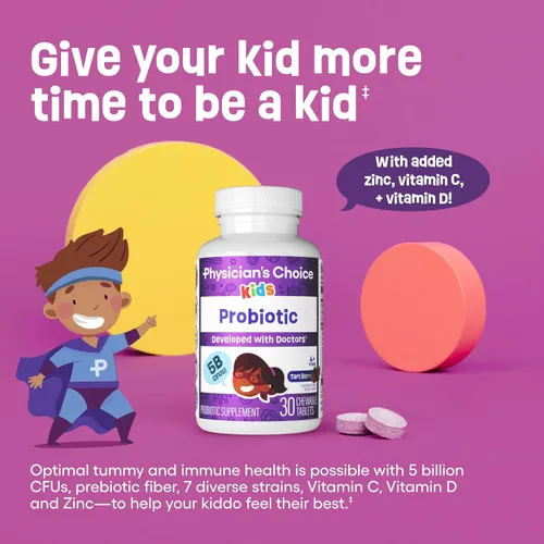 Miniatura 3 de Physician's CHOICE Probióticos para niños – 7 cepas diversas, prebióticos orgánicos, vitaminas y minerales – Clínicamente estudiado L. Rhamnosus