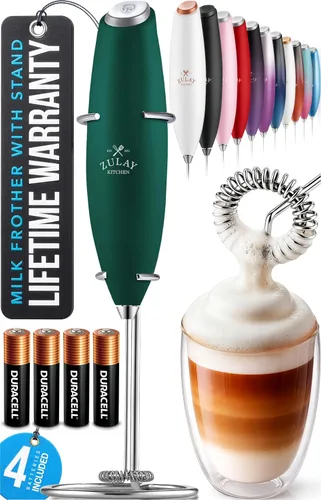 Miniatura 118 de Zulay Kitchen Espumador de leche de mano con pilas Duracell AA – Mezclador eléctrico ultrarrápido y creador de espuma, mezclador de bebidas fácil