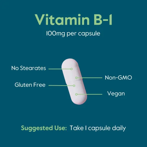Miniatura 5 de BESTVITE Vitamina B-1 100 mg (240 cápsulas vegetarianas) - Sin estearatos - Sin fosfato dicálcico - Vegano - Sin OMG - Sin gluten