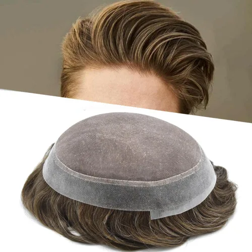Miniatura 50 de Tupé para hombres, piezas de cabello humano real, sistema de unidades de cabello natural, línea capilar natural, pieza de repuesto para hombres