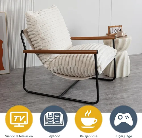 Miniatura 4 de MAXYOYO - Silla con acento, silla con reposabrazos de sherpa para la sala de estar, sillas de acento modernas de mediados de siglo, silla de lectura