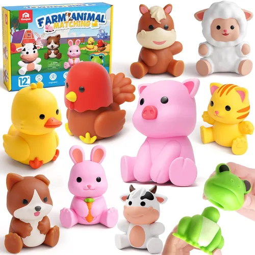 Coogam 10 piezas de juguetes de animales de granja para emparejar, juegos de clasificación de motricidad fina para niños de 1 a 3 años, juguete