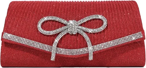 Miniatura 11 de Bolso de mano con lazo brillante para mujer con diamantes de imitación de purpurina para boda, fiesta, graduación, bolsa de noche elegante, caja