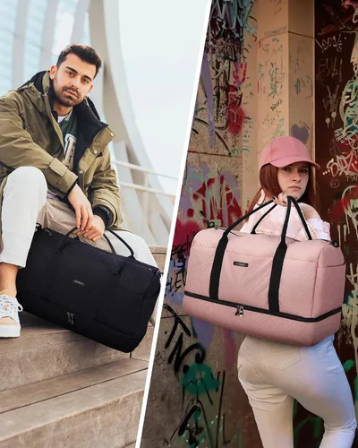Miniatura 2 de BAGSMART - Bolsa de viaje grande de 40 litros, bolsa de mano para hombres y mujeres, con compartimento para zapatos, color negro, Negro- 45L