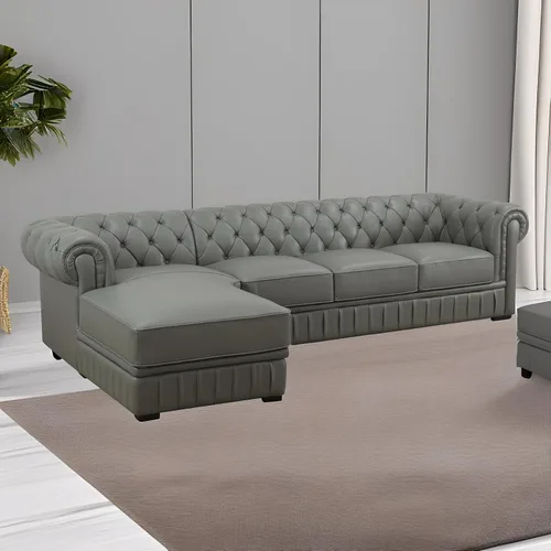 Miniatura 4 de Sofá seccional en forma de L, conjunto de sofás de cuero, sofá grande de piel de vaca con sillón reclinable a la izquierda, adecuado para oficina